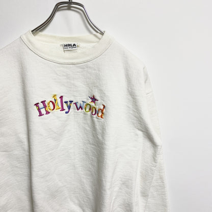 90s　HRLA　スウェット/トレーナー　刺繍ロゴ　Hollywood　クルーネック　ヴィンテージ　白　ホワイト　Sサイズ
