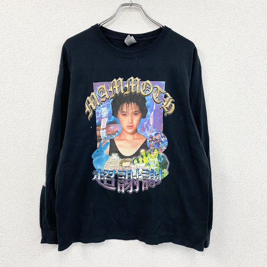 GILDAN　ギルダン　酒井法子　ひとつ屋根の下　長袖プリントTシャツ/ロンT　黒　ブロック　Lサイズ
