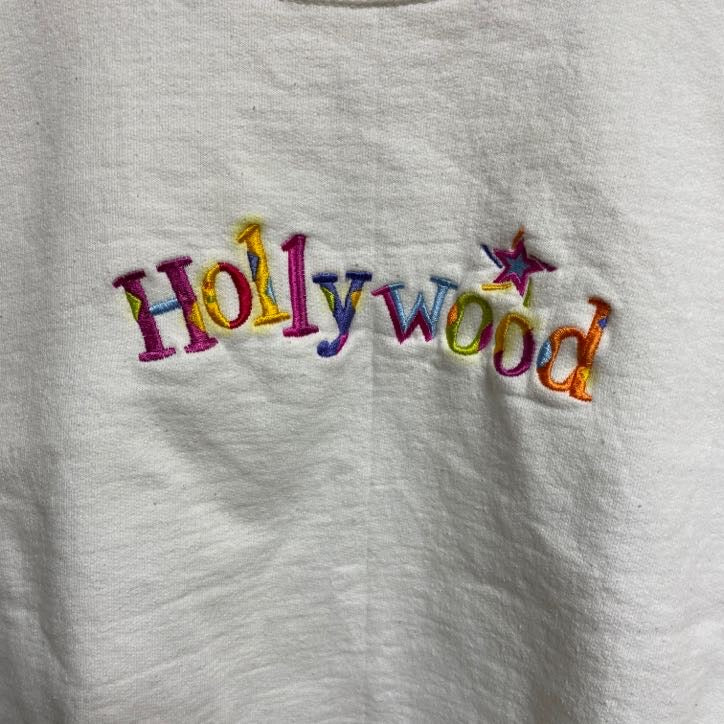 90s　HRLA　スウェット/トレーナー　刺繍ロゴ　Hollywood　クルーネック　ヴィンテージ　白　ホワイト　Sサイズ