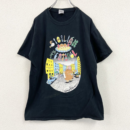 GILDAN　ギルダン　半袖プリントTシャツ　アーチプリント　両面プリント　黒　ブラック　Lサイズ