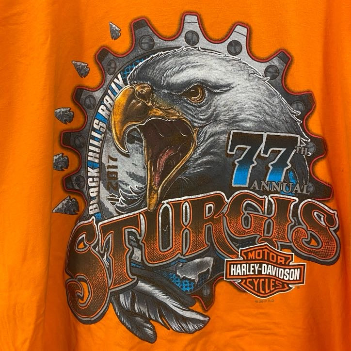 HARLEY DAVIDSON　ハーレーダビッドソン　半袖プリントTシャツ　オレンジ　2XLサイズ