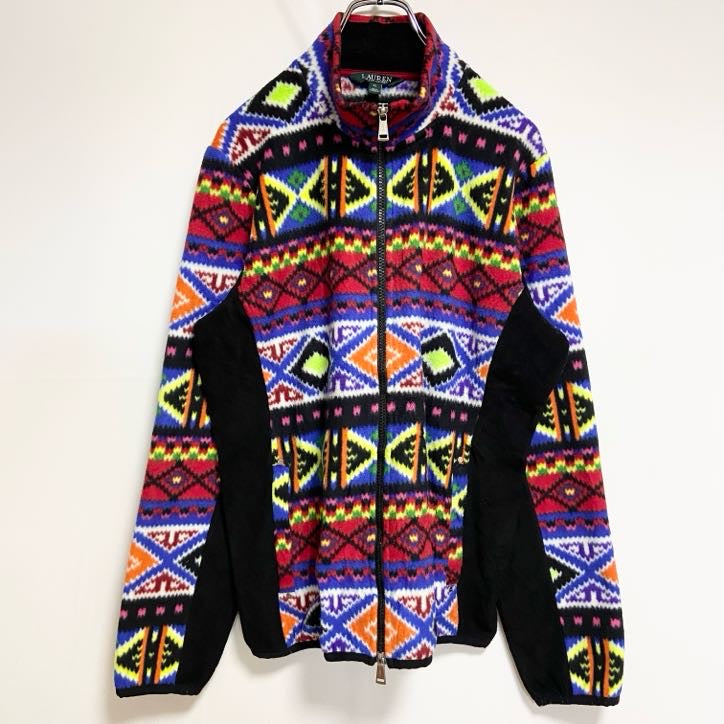 古着 used　RALPH LAUREN　長袖フェアアイル柄フリースジャケット　マルチカラー　個性的　ビッグシルエット　XLサイズ