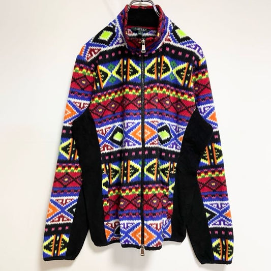 古着 used　RALPH LAUREN　長袖フェアアイル柄フリースジャケット　マルチカラー　個性的　ビッグシルエット　XLサイズ