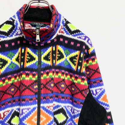 古着 used　RALPH LAUREN　長袖フェアアイル柄フリースジャケット　マルチカラー　個性的　ビッグシルエット　XLサイズ
