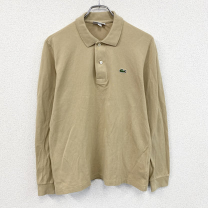 LACOSTE　ラコステ　長袖ポロシャツ　刺繡ロゴ　無地　ベージュ　Sサイズ