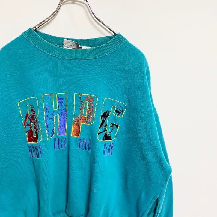 ～90s　BEVERLYHILLS POLO CLUB　刺繍スウェット/トレーナー　ヴィンテージ　青　XLサイズ