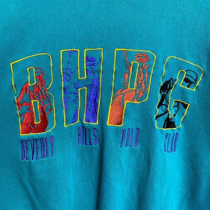～90s　BEVERLYHILLS POLO CLUB　刺繍スウェット/トレーナー　ヴィンテージ　青　XLサイズ