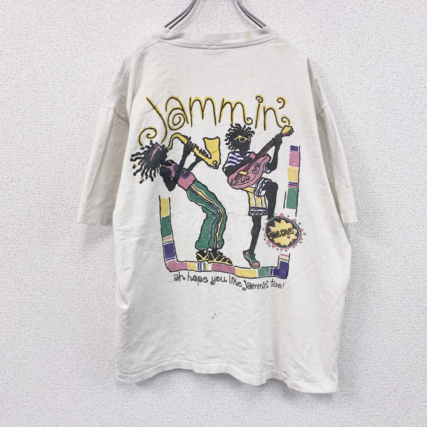 ～90s　iRie BLue　半袖プリントTシャツ　レゲエ　シングルステッチ　白　ホワイト　XLサイズ