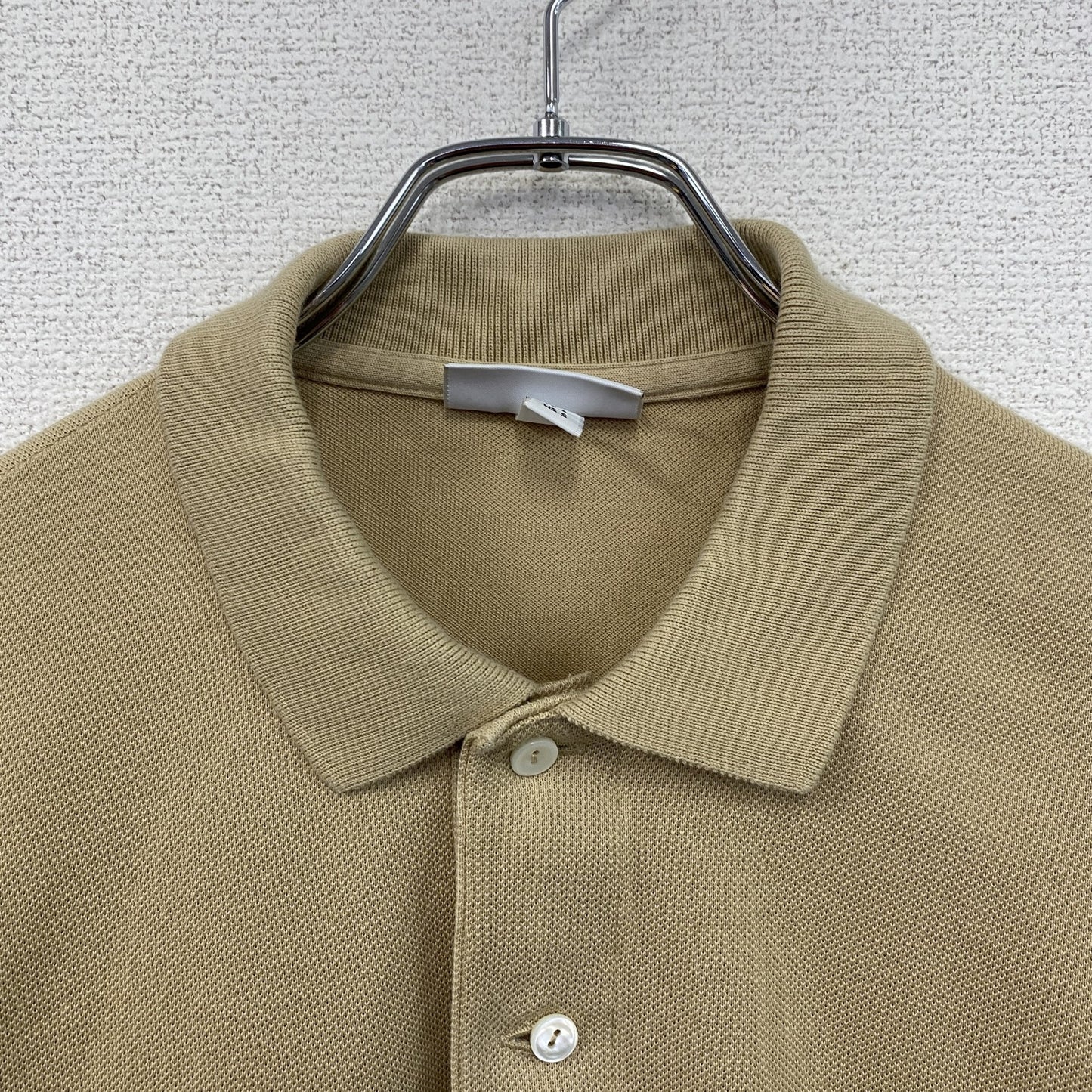 LACOSTE　ラコステ　長袖ポロシャツ　刺繡ロゴ　無地　ベージュ　Sサイズ