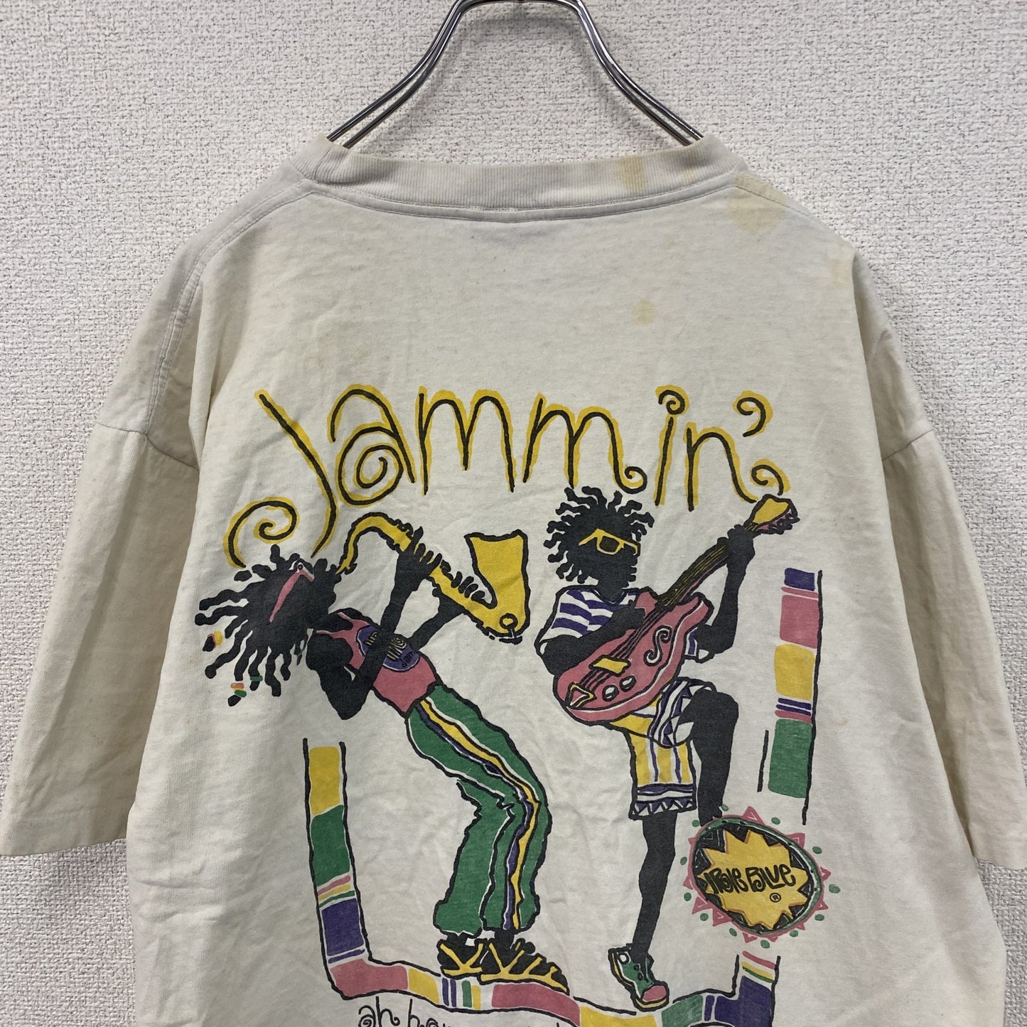 ～90s　iRie BLue　半袖プリントTシャツ　レゲエ　シングルステッチ　白　ホワイト　XLサイズ