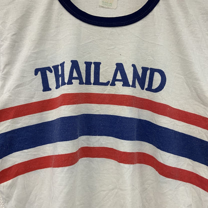 ～90s　Siam　THAILAND　半袖リンガーTシャツ　シングルステッチ　スーベニア　ヴィンテージ　白　ホワイト　Lサイズ