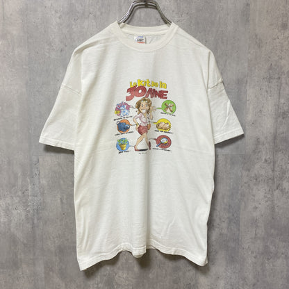 古着 used　半袖プリントTシャツ　エロT　白　ホワイト　レトロ　デザイン　個性的　クルーネック　春夏服　Lサイズ