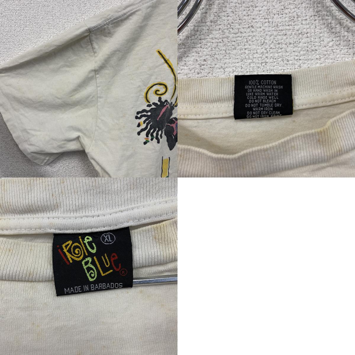 ～90s　iRie BLue　半袖プリントTシャツ　レゲエ　シングルステッチ　白　ホワイト　XLサイズ