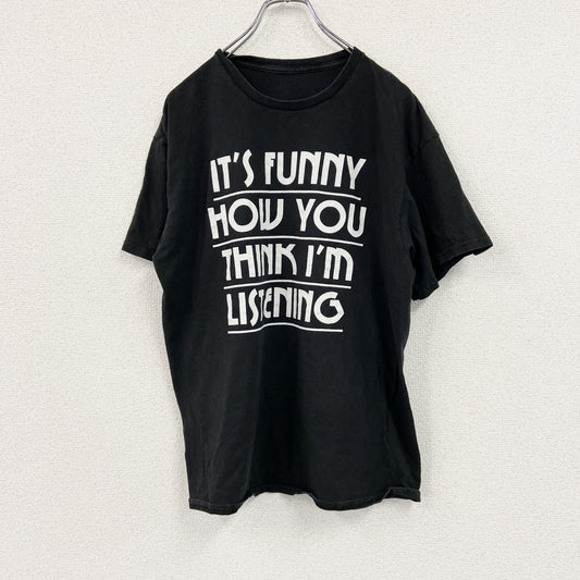 半袖プリントTシャツ　メッセージT　4連プリント　英字プリント　黒　ブラック