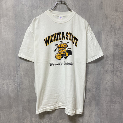 古着 used　RUSSELL ATHLETIC　WICHITA STATE　ラッセル　半袖カレッジプリントTシャツ　白　ホワイト