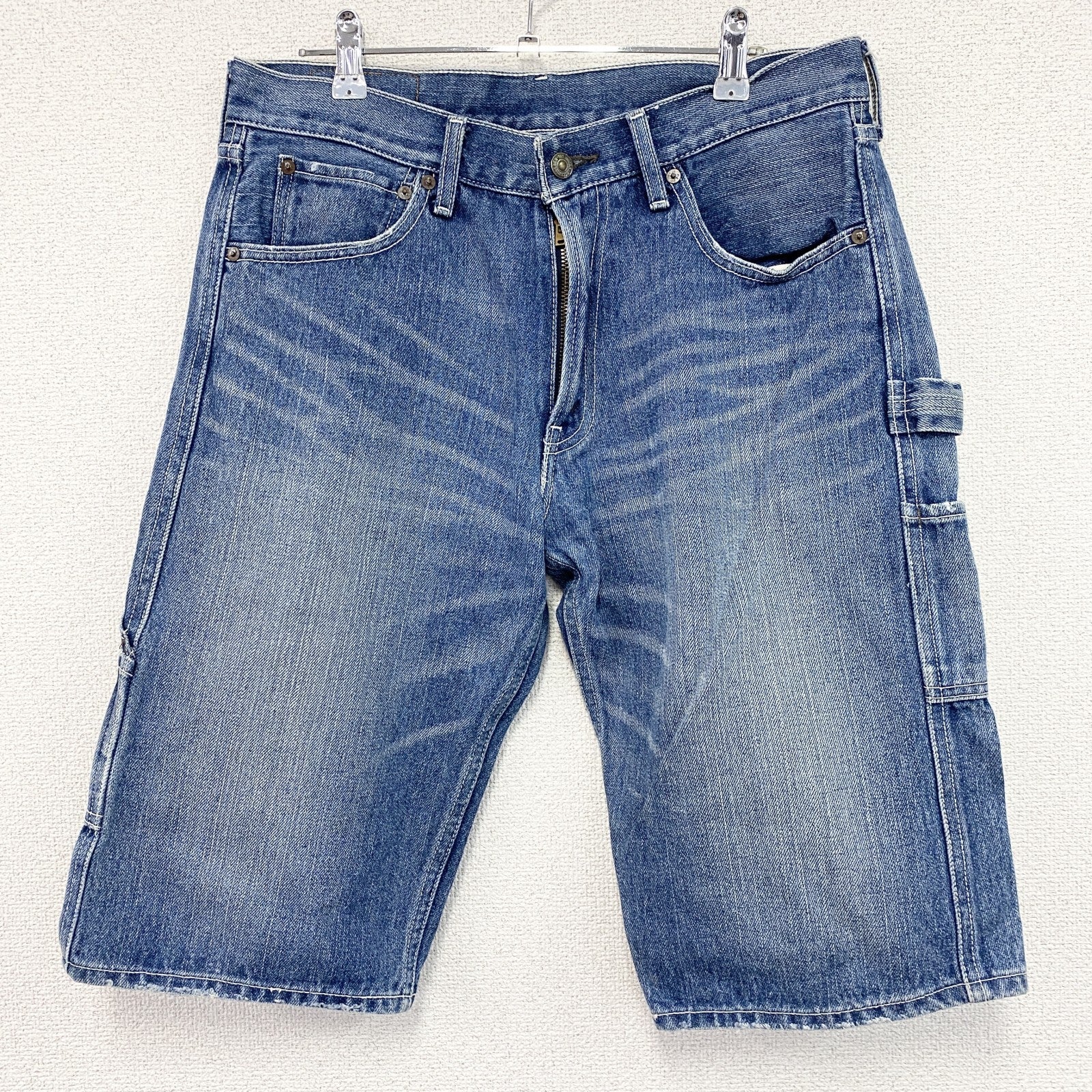 Levi’s　リーバイス　503　デニムハーフペインターパンツ/ジーンズ　鬼ヒゲ　縦落ち　フェード　ジップフライ　インディゴ　W32サイズ