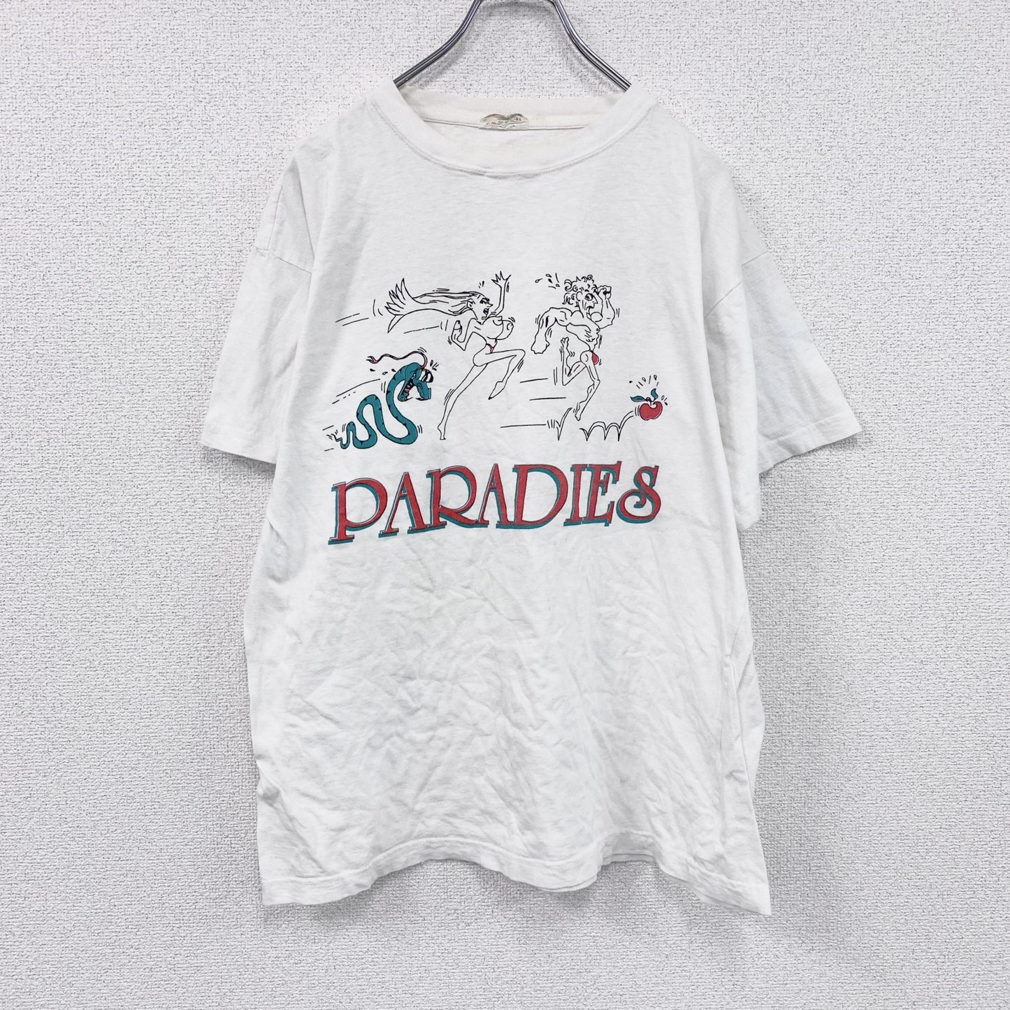 90s　PARADIES　半袖プリントTシャツ　エロT　ヴィンテージ　白　ホワイト　