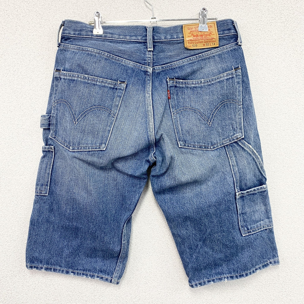 Levi’s　リーバイス　503　デニムハーフペインターパンツ/ジーンズ　鬼ヒゲ　縦落ち　フェード　ジップフライ　インディゴ　W32サイズ