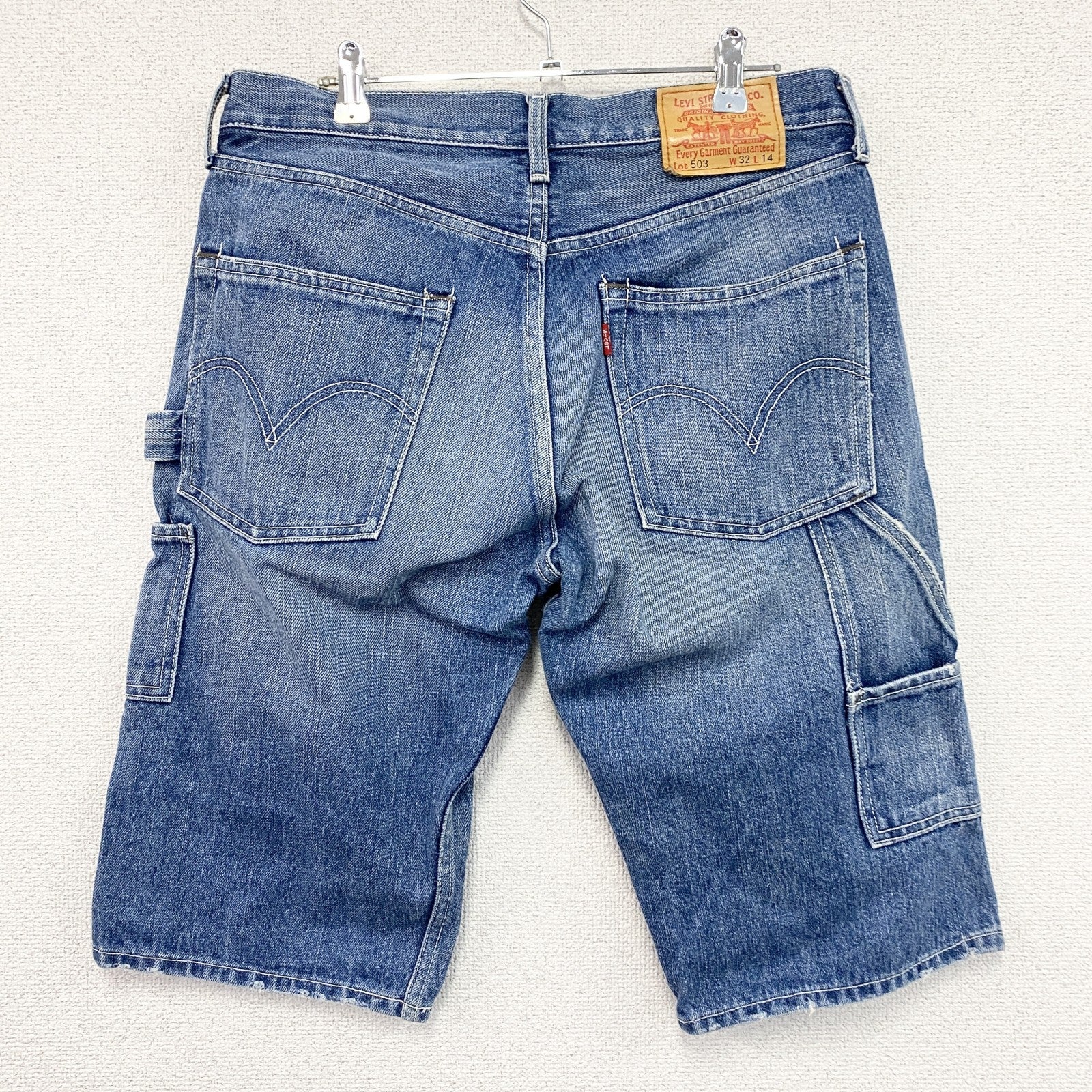 Levi’s　リーバイス　503　デニムハーフペインターパンツ/ジーンズ　鬼ヒゲ　縦落ち　フェード　ジップフライ　インディゴ　W32サイズ