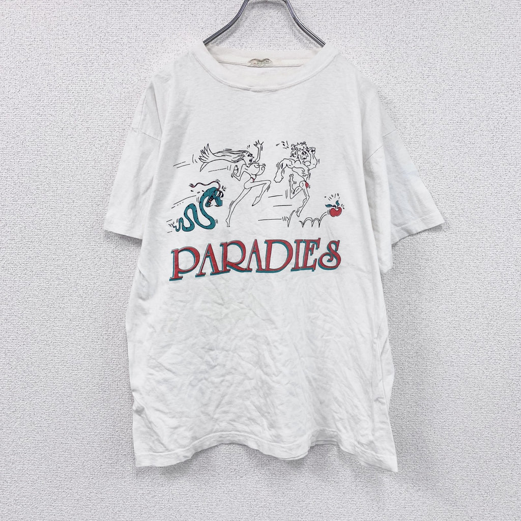 90s　PARADIES　半袖プリントTシャツ　エロT　ヴィンテージ　白　ホワイト　