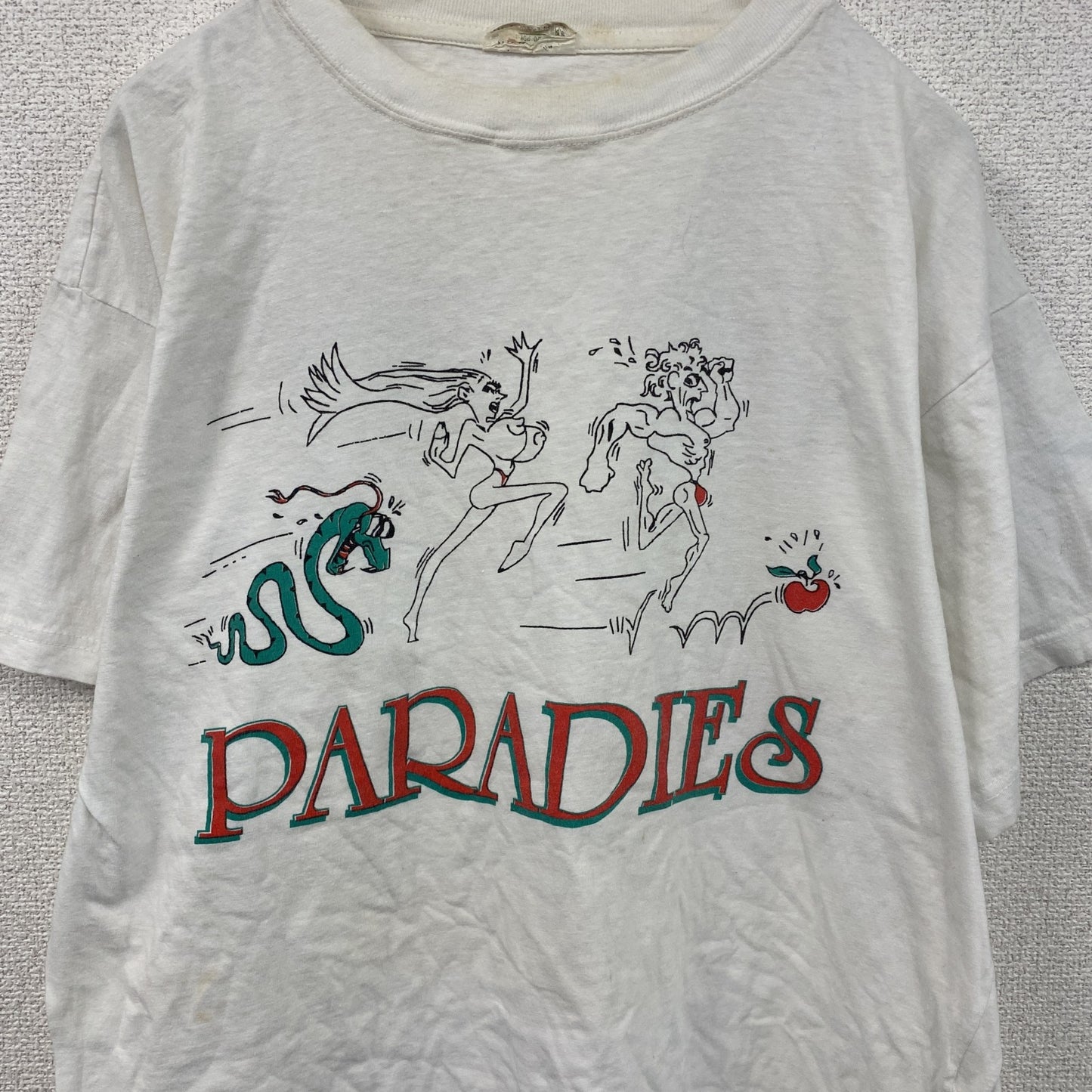 90s　PARADIES　半袖プリントTシャツ　エロT　ヴィンテージ　白　ホワイト　