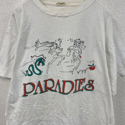 90s　PARADIES　半袖プリントTシャツ　エロT　ヴィンテージ　白　ホワイト　