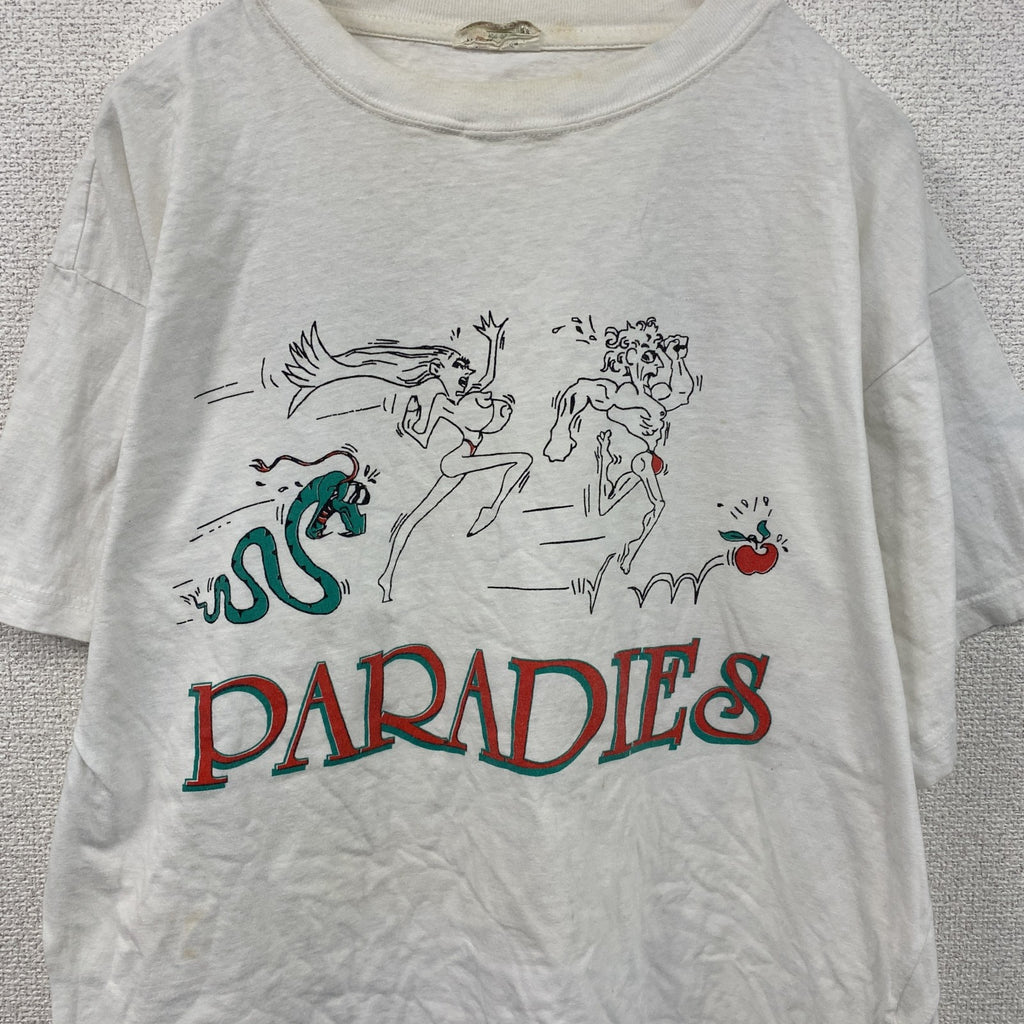 90s　PARADIES　半袖プリントTシャツ　エロT　ヴィンテージ　白　ホワイト　