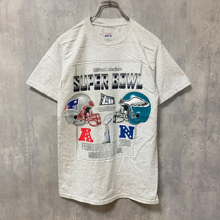 古着 used　NFL　Super Bowl　アメフト　半袖プリントTシャツ　白　ホワイト　霜降りカラー　レトロ　クルーネック