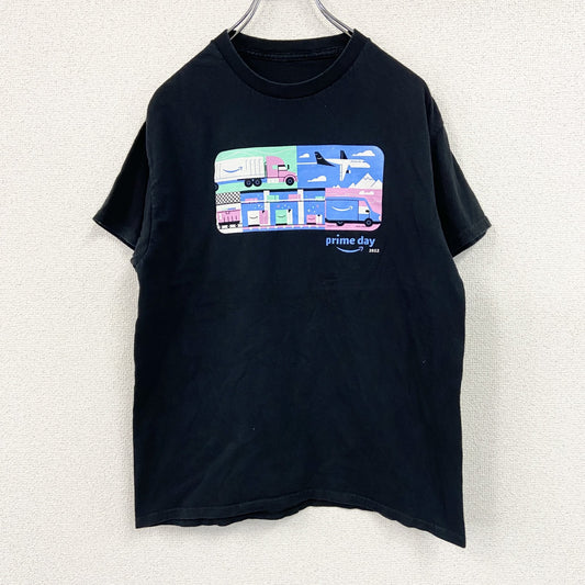 Amazon　アマゾン　半袖プリントTシャツ　prime day　企業ロゴ　黒　ブラック