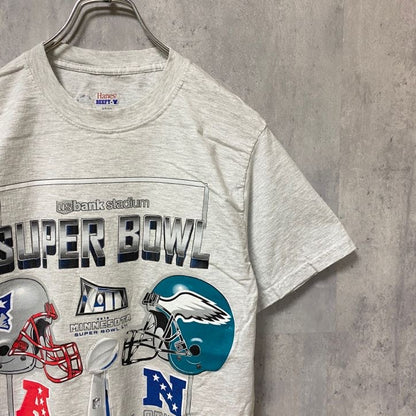 古着 used　NFL　Super Bowl　アメフト　半袖プリントTシャツ　白　ホワイト　霜降りカラー　レトロ　クルーネック