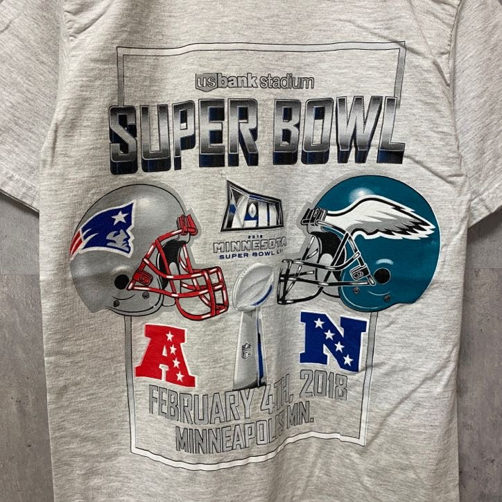 古着 used　NFL　Super Bowl　アメフト　半袖プリントTシャツ　白　ホワイト　霜降りカラー　レトロ　クルーネック