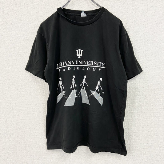 district　半袖カレッジプリントTシャツ　パロディT　アビイ・ロード　インディアナ大学　黒　ブラック　Sサイズ