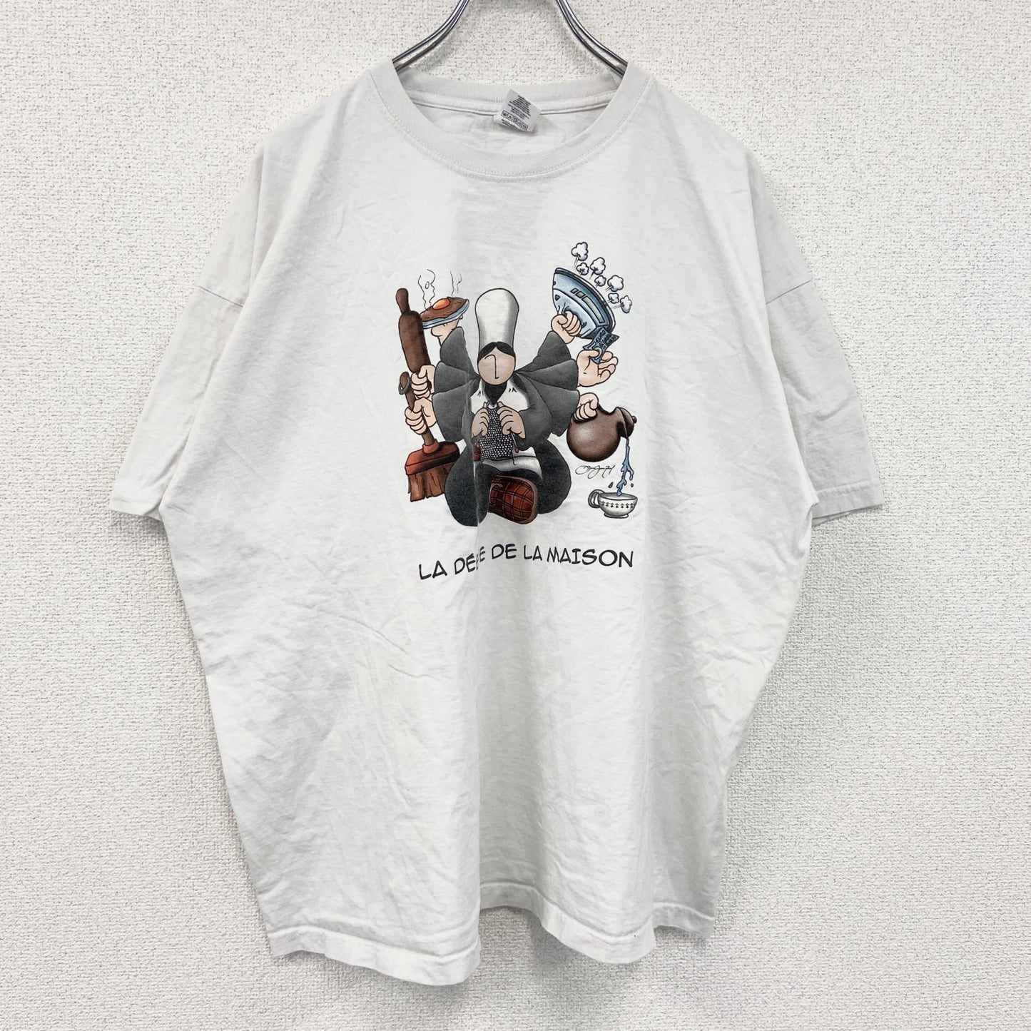 Mam'Goudig　マム・グディグ　半袖プリントキャラクターTシャツ　多機能な家庭の女神　コワフ　白　ホワイト　2XLサイズ