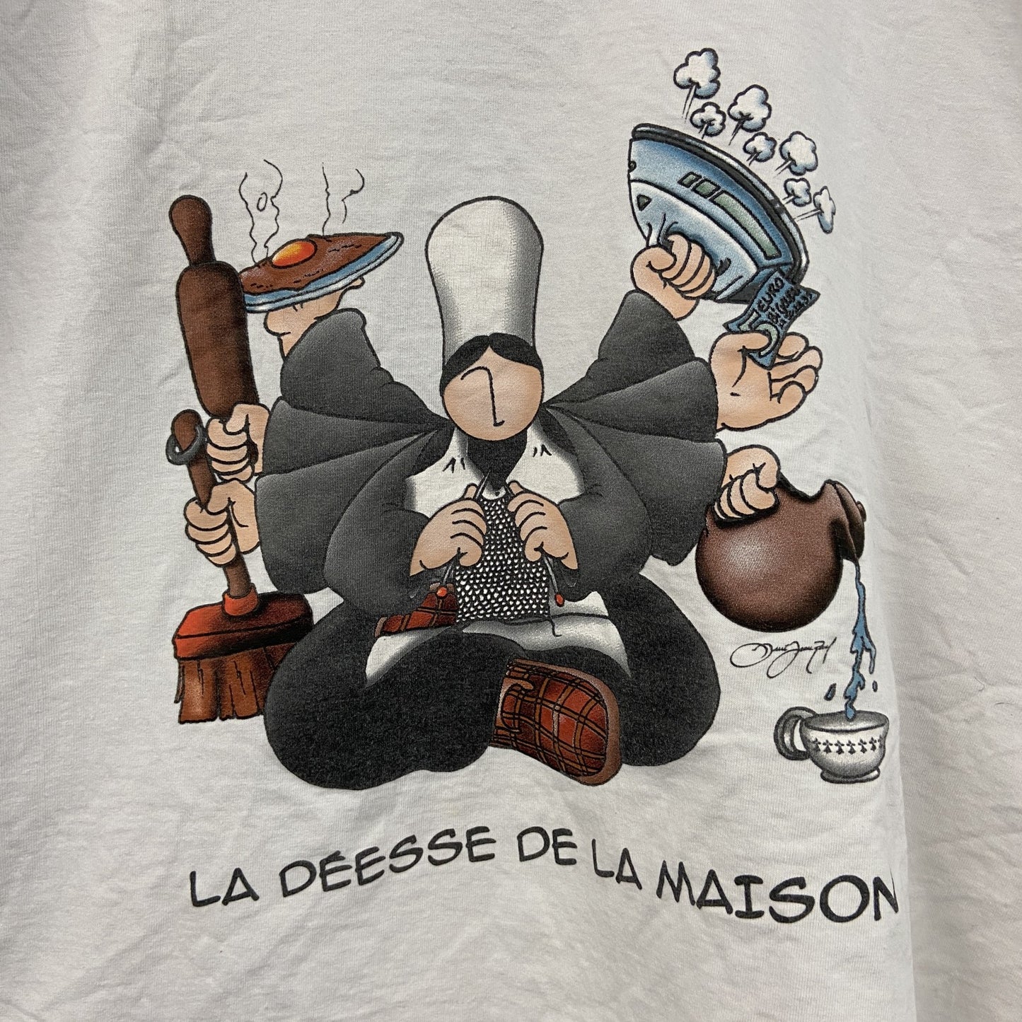 Mam'Goudig　マム・グディグ　半袖プリントキャラクターTシャツ　多機能な家庭の女神　コワフ　白　ホワイト　2XLサイズ