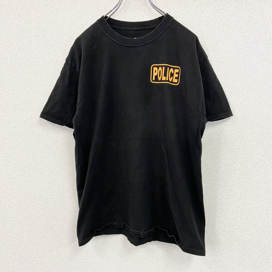 Hanes　ヘインズ　半袖プリントTシャツ　POLICE　両面プリント　黒　ブラック　Lサイズ