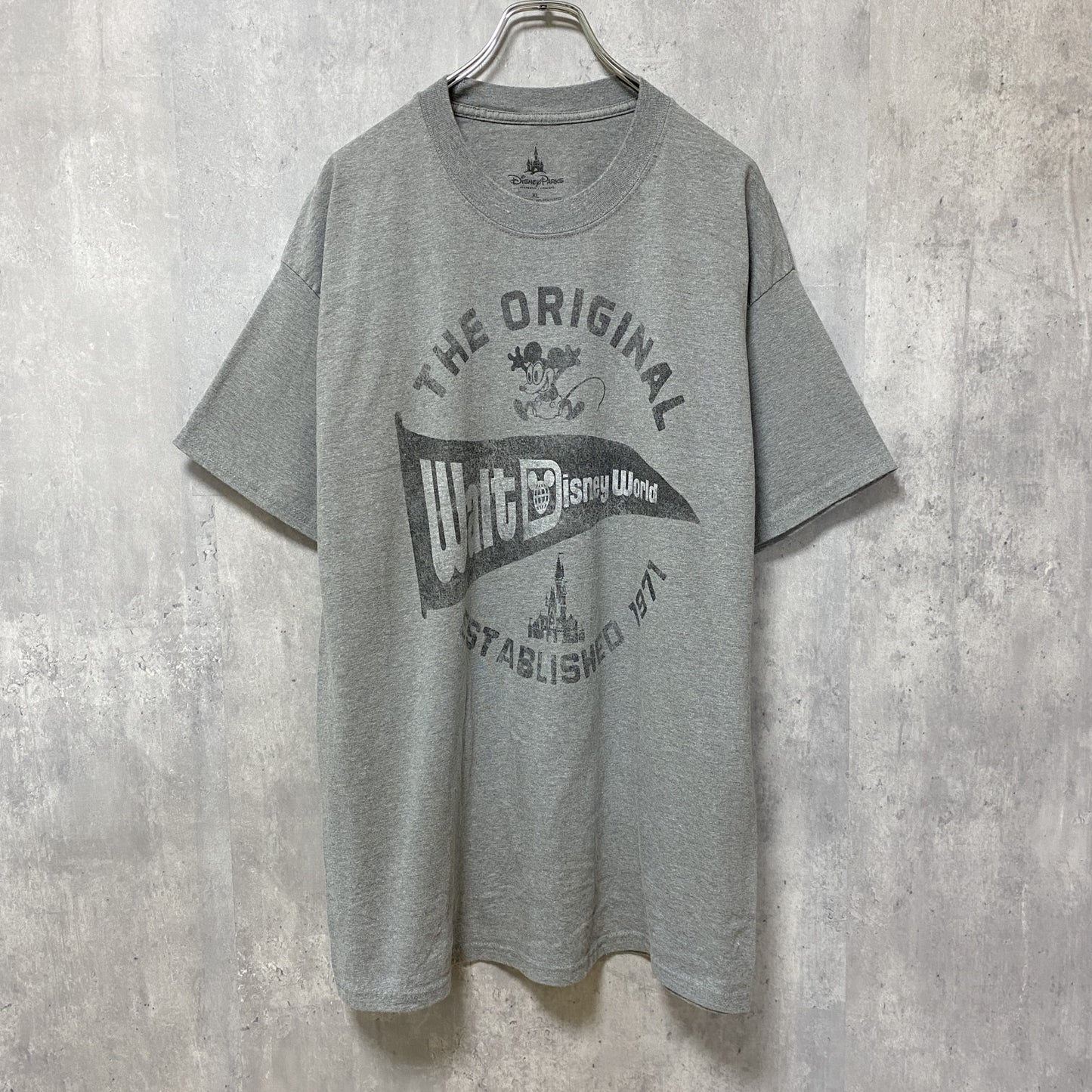 古着 used　Disney　ディズニー　Mickey Mouse　ミッキー　半袖プリントTシャツ　グレー　レトロ　オーバーサイズ