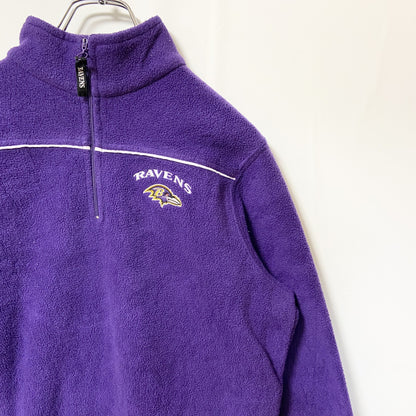 古着 used　NFL RAVENS　レイブンズ　長袖ハーフジップフリースジャケット　ワンポイント刺繡　アメフト　紫　Lサイズ