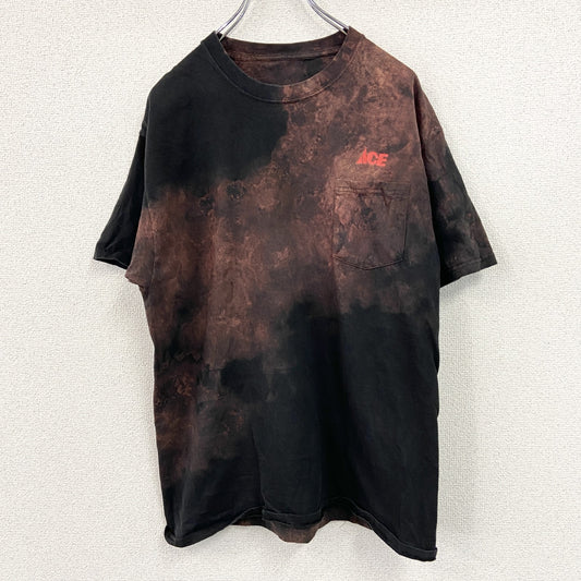 Hanes　ヘインズ　半袖プリントTシャツ　ポケット付き　ワンポイント　ブリーチ加工　黒　ブラック　Lサイズ