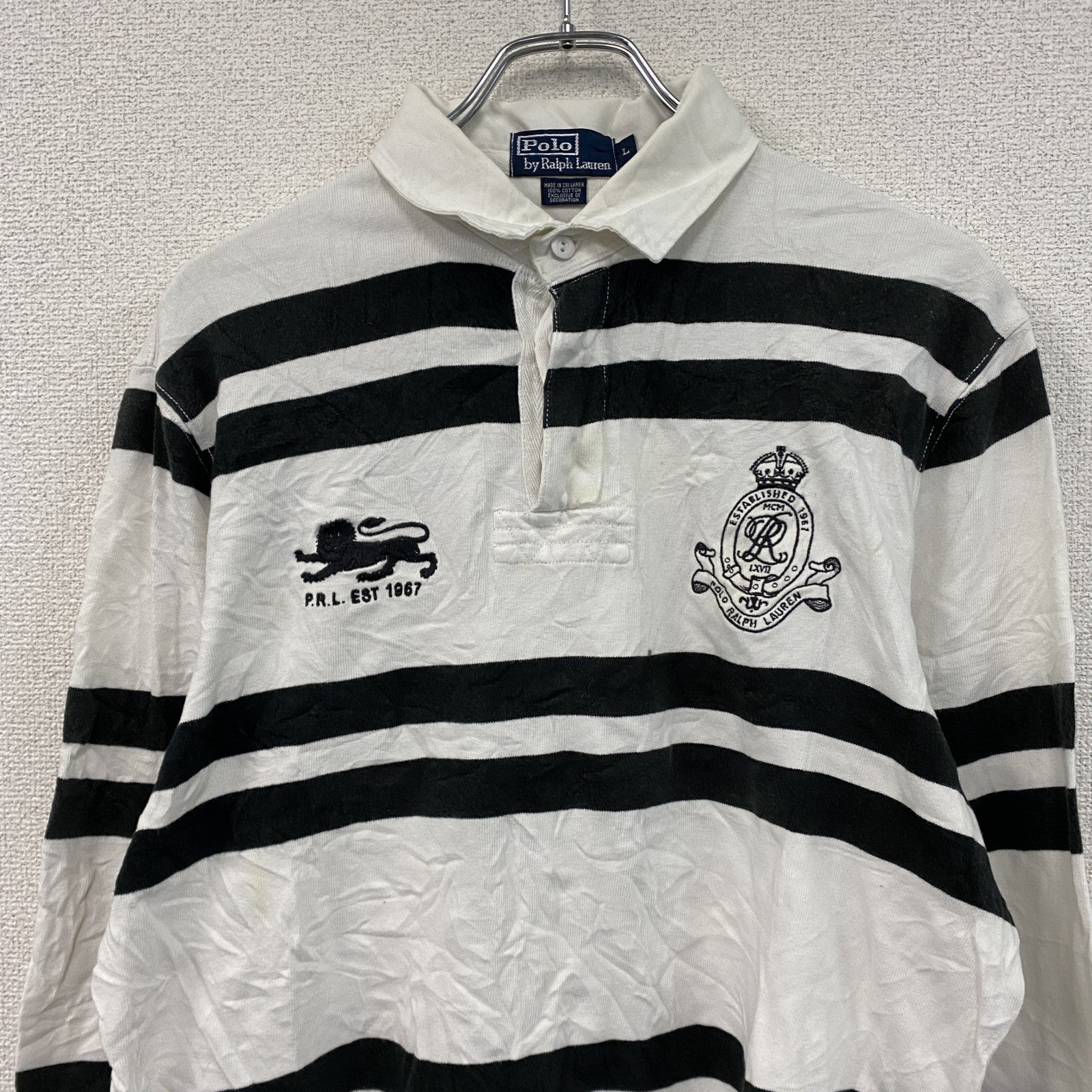 Polo by Ralph Lauren　ポロバイラルフローレン　ラガーシャツ　白　ホワイト　黒　ブラック　Lサイズ