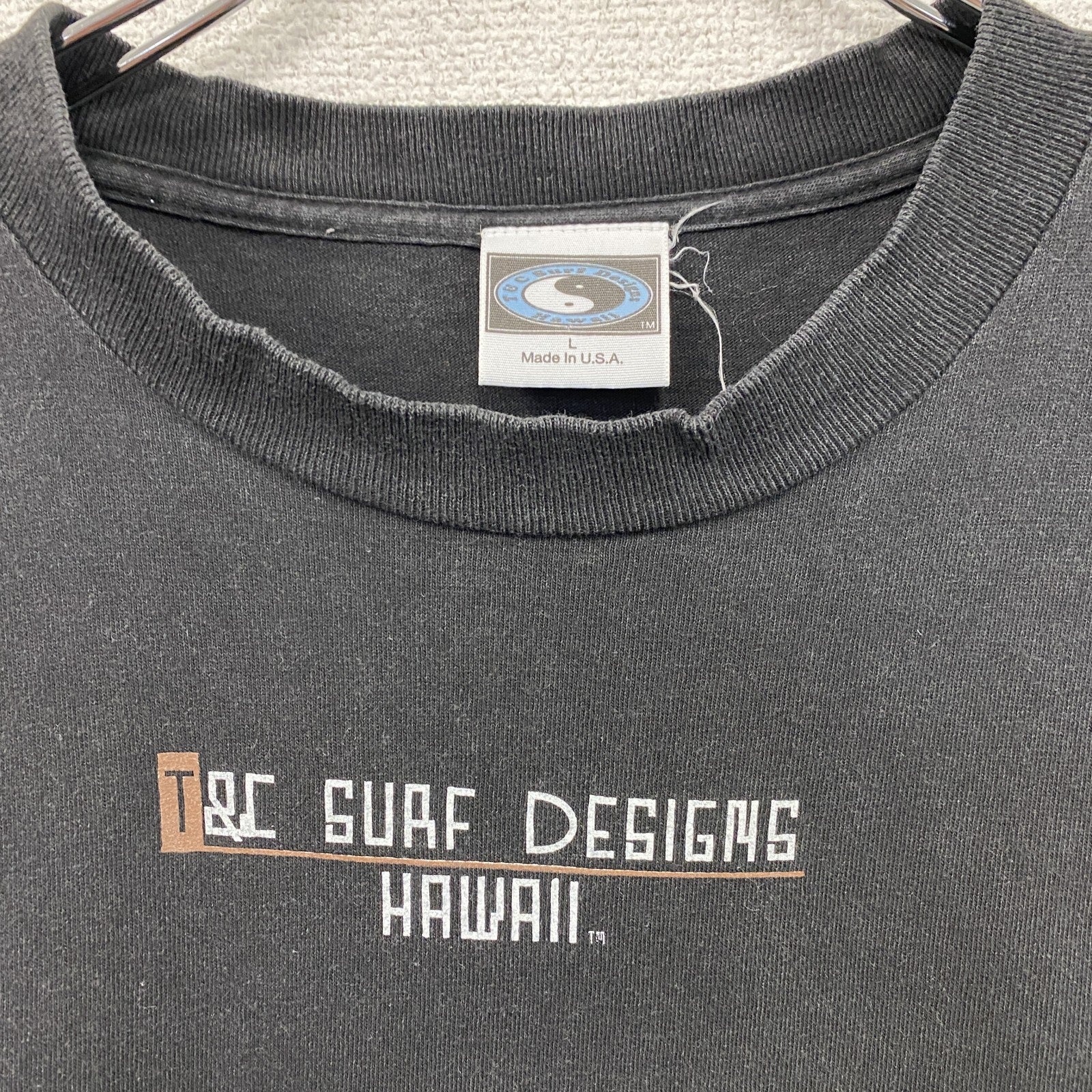 90s～　T＆C Surf Designs　タウン＆カントリー　半袖プリントTシャツ　黒　ブラック　Lサイズ