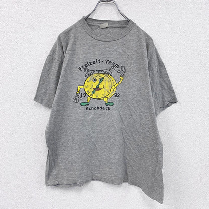 90s　半袖プリントTシャツ　目覚まし時計　キャラクター　ヴィンテージ　灰色　グレー