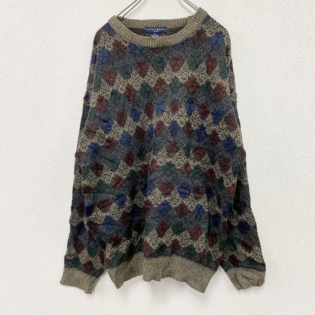 ～00s　IVY CREW　アクリルニットセーター　ヴィンテージ　総柄　マルチカラー　XLサイズ