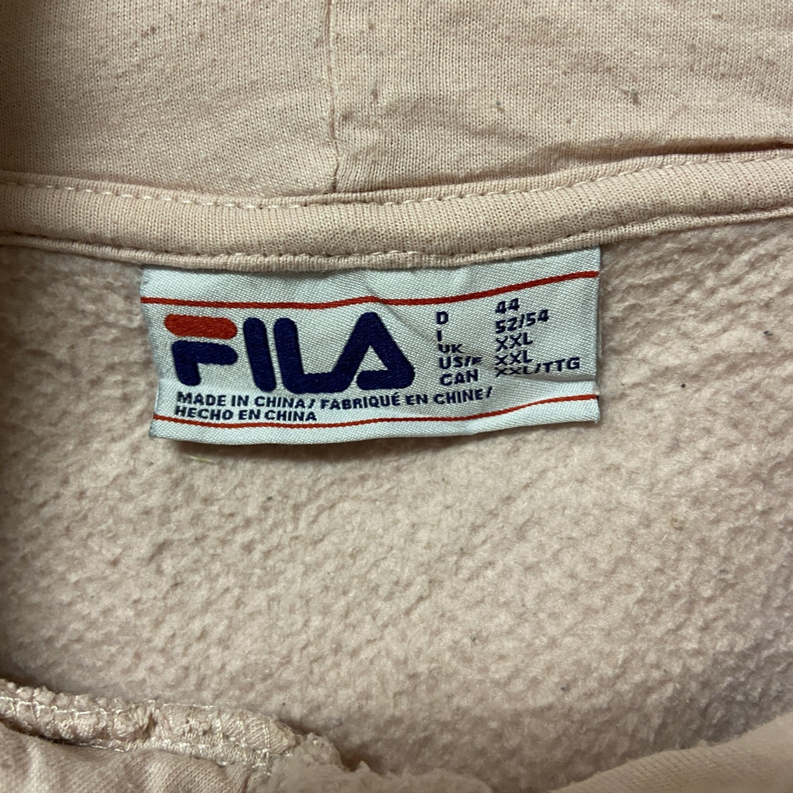 古着 used　FILA　フィラ　長袖ボアフリースパーカー　フーディ　ワンポイントロゴ　レトロデザイン　ピンク　XXLサイズ