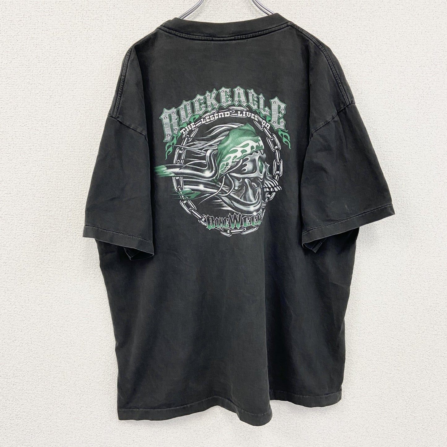 90s～　ROCK EAGLE　ロックイーグル　半袖Tシャツ　シングルステッチ　ヴィンテージ　黒　ブラック　2XLサイズ