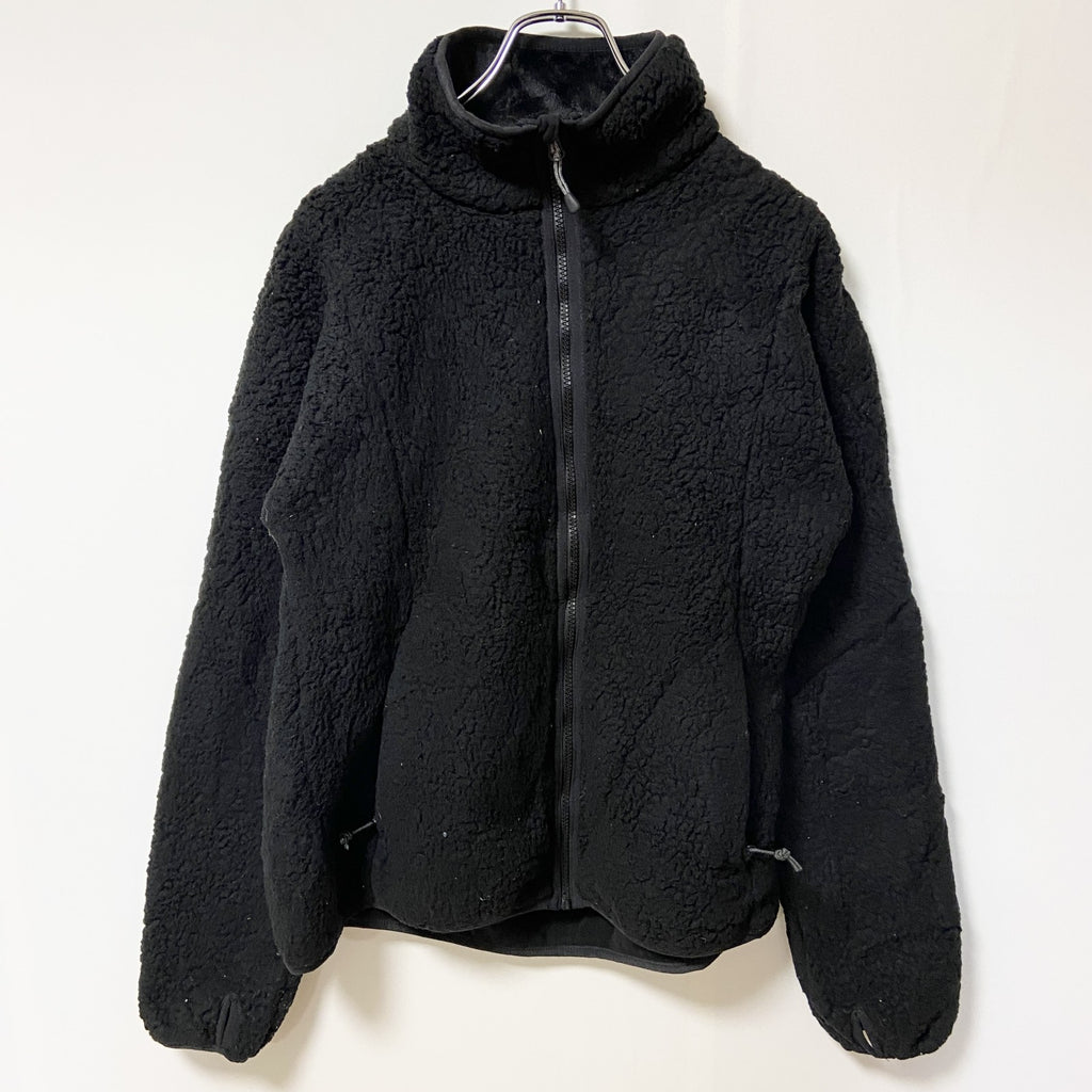 古着 used　champion　チャンピオン　長袖ボアフリースジャケット　フルジップ　レトロデザイン　黒　Mサイズ