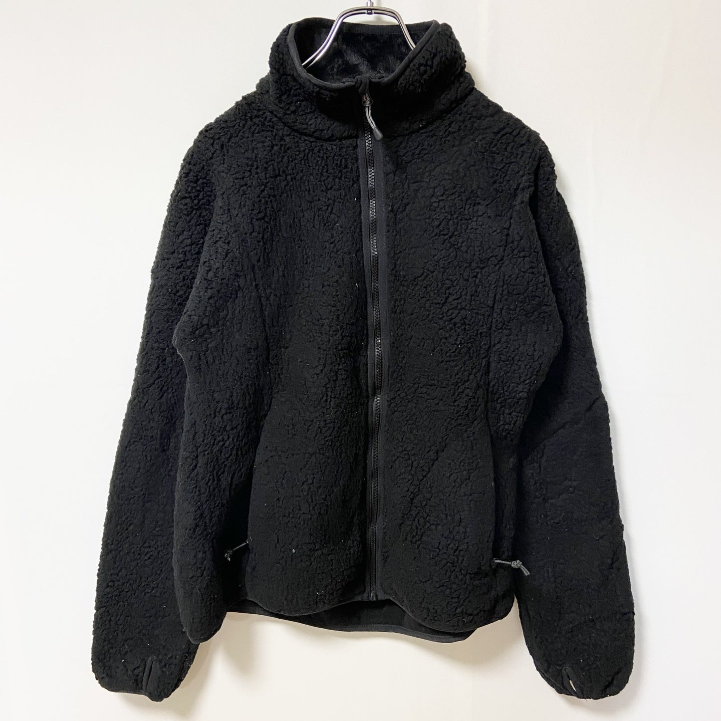 古着 used　champion　チャンピオン　長袖ボアフリースジャケット　フルジップ　レトロデザイン　黒　Mサイズ