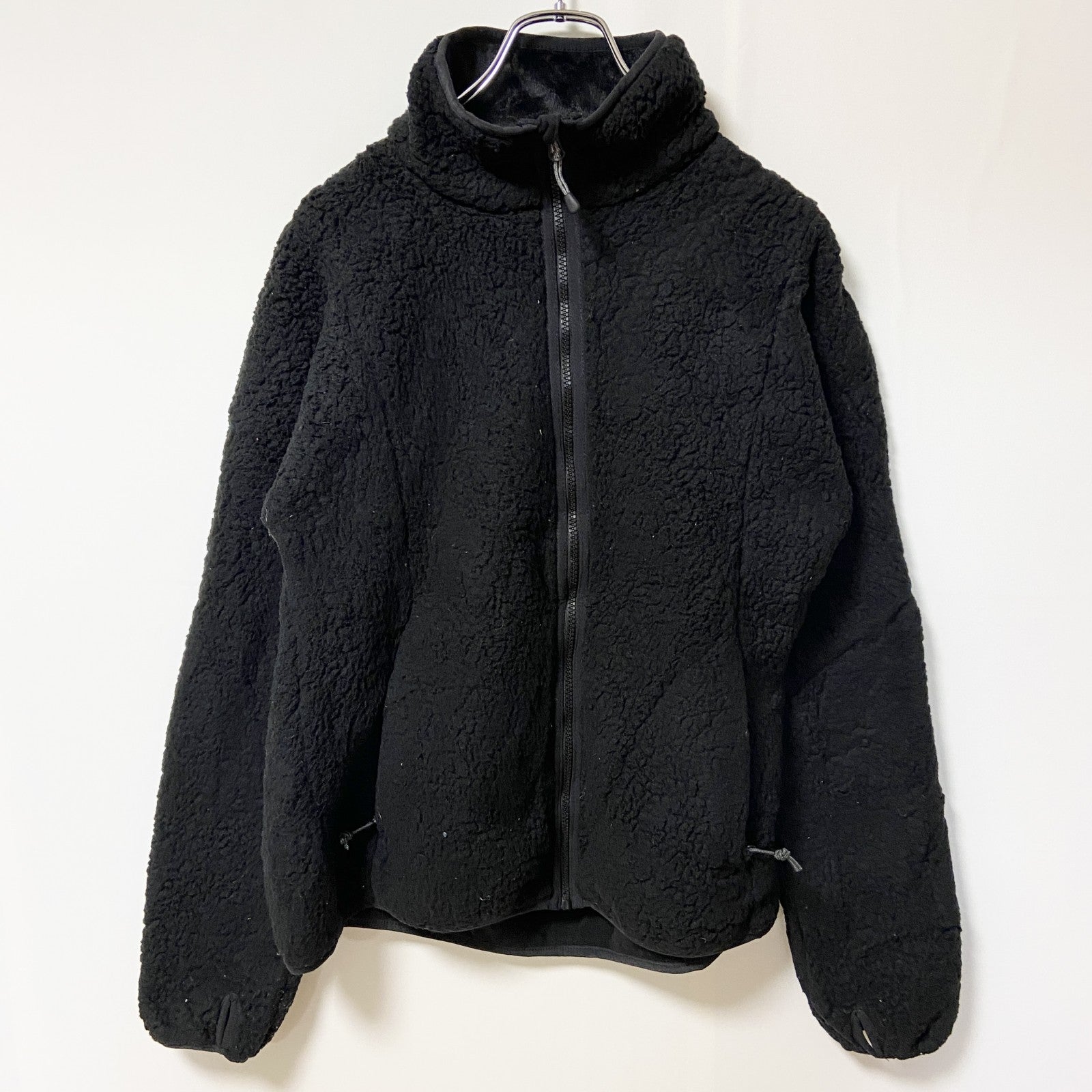 古着 used　champion　チャンピオン　長袖ボアフリースジャケット　フルジップ　レトロデザイン　黒　Mサイズ