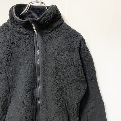 古着 used　champion　チャンピオン　長袖ボアフリースジャケット　フルジップ　レトロデザイン　黒　Mサイズ