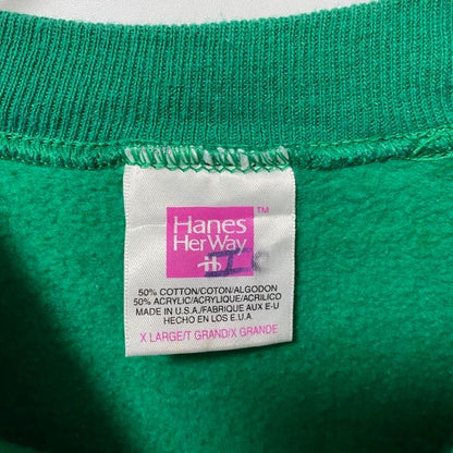 古着 used Hanes Her Way ヘインズ　長袖ラグランスリーブ花柄スウェット　トレーナー　90s　グリーン　XLサイズ