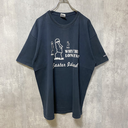 古着 used　GILDAN　ギルダン　モアイ像　半袖プリントTシャツ　黒　ブラック　クルーネック　ビッグシルエット　XLサイズ